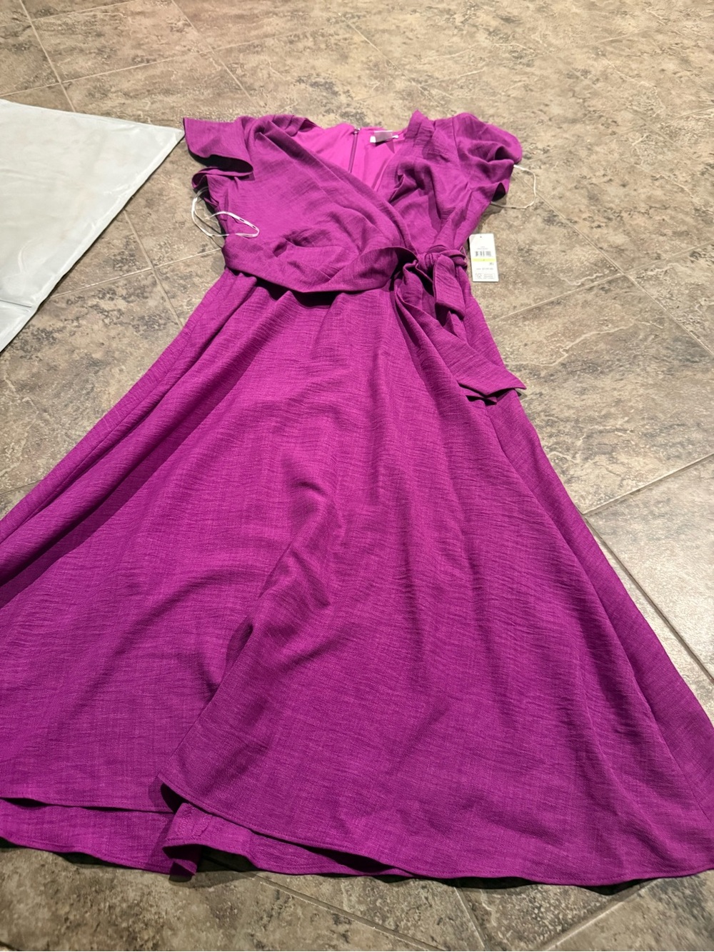 🫐DKNY Womens Flutter Sleeve Tie Fit & Flare Midi Dress Orchid